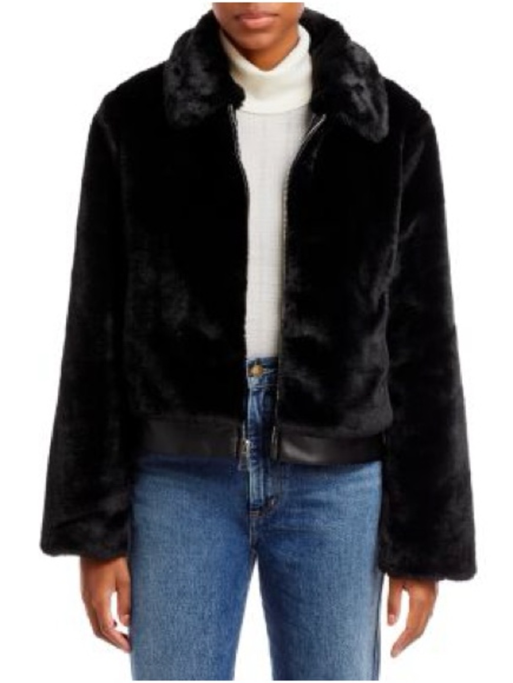 Aqua Faux Fur Bomber Jacket EUC